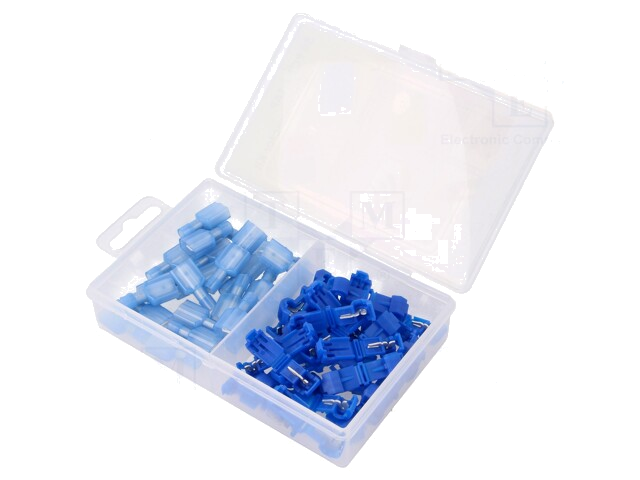 Set: connectoren; IDC,klemmen; voor draad; blauw; 50st. Set: connectoren; IDC,klemmen; voor draad; blauw; 50st.